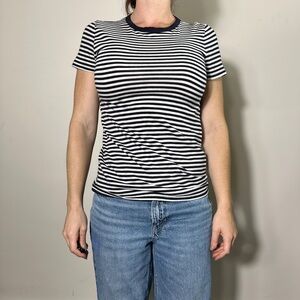 J Crew 100% Cotton Blue and White Striped Lightweight T Shirt Size Small